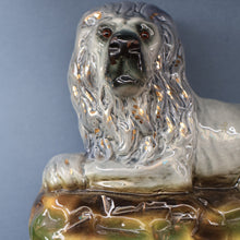 Load image into Gallery viewer, SCOTTISH POTTERY Antique SINGLE VICTORIAN Bo&#39;ness Pottery Large Recumbent Lion, c 1900
