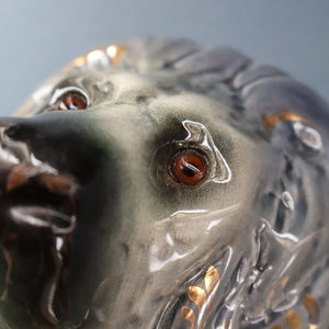 SCOTTISH POTTERY Antique SINGLE VICTORIAN Bo'ness Pottery Large Recumbent Lion, c 1900