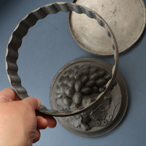 RARE SURVIVOR. Victorian Pewter Ice / Ice Cream Mould with Fruiting Vine Decoration on the Lid 