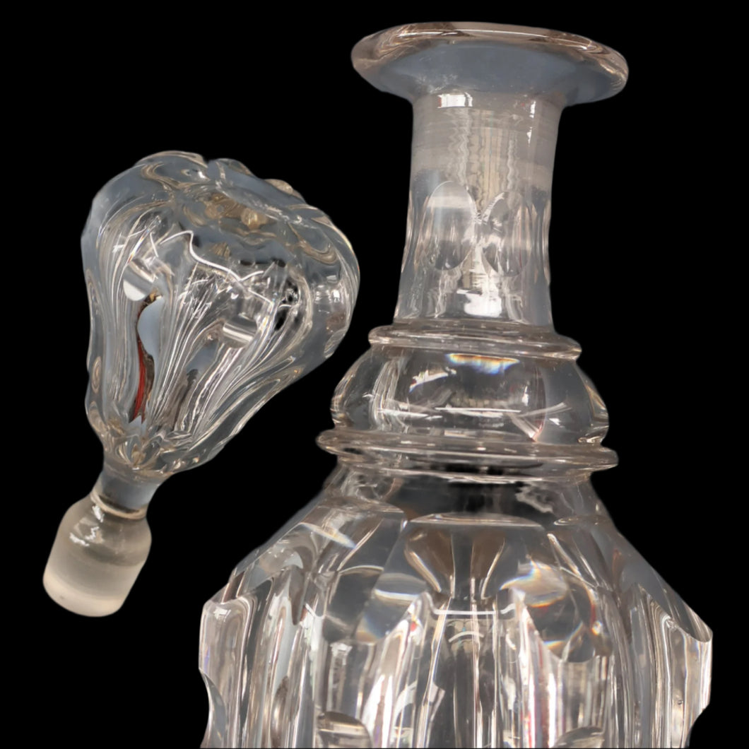 EXCEPTIONAL Victorian Bell Decanter with Original Stopper with Facet Cut Ribbing: 13 1/2 inches in height