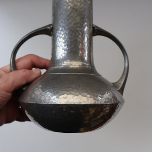 Stylish Arts and Crafts Pewter Twin Handled Vase by Walker & Co. 8 inches in height