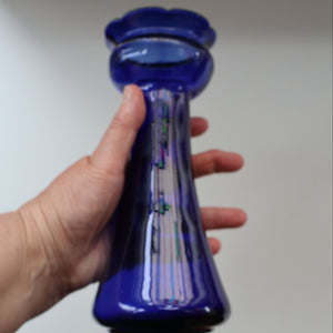 Fine Pair of Hand Blown ANTIQUE Hyacinth Bulb Vases  (Bristol Blue and Amethyst Glass)