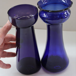 Fine Pair of Hand Blown ANTIQUE Hyacinth Bulb Vases  (Bristol Blue and Amethyst Glass)