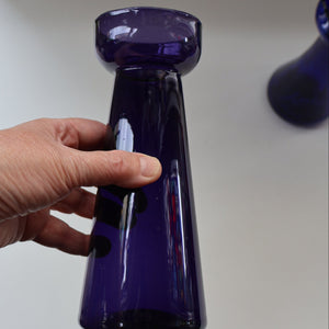 Fine Pair of Hand Blown ANTIQUE Hyacinth Bulb Vases  (Bristol Blue and Amethyst Glass)