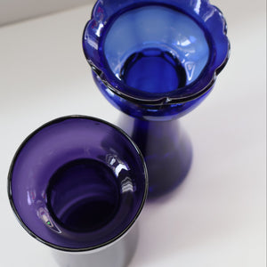 Fine Pair of Hand Blown ANTIQUE Hyacinth Bulb Vases  (Bristol Blue and Amethyst Glass)