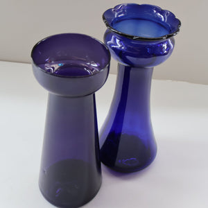 Fine Pair of Hand Blown ANTIQUE Hyacinth Bulb Vases  (Bristol Blue and Amethyst Glass)