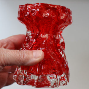Pair of 1970s GERMAN Ingrid Glashutte Abstract Glass Vases. Red and Green