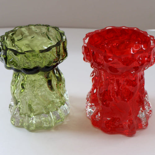 Pair of 1970s GERMAN Ingrid Glashutte Abstract Glass Vases. Red and Green