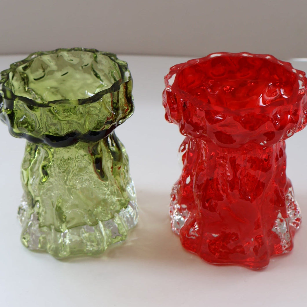 Pair of 1970s GERMAN Ingrid Glashutte Abstract Glass Vases. Red and Green