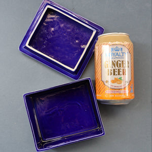 Vintage PORTMEIRION Glossy Blue TOTEM Ceramic Lidded Box or Butter Dish
