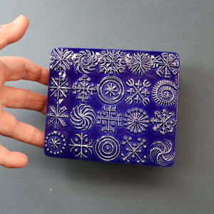 Vintage PORTMEIRION Glossy Blue TOTEM Ceramic Lidded Box or Butter Dish