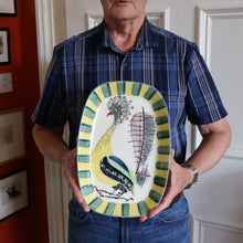 Load image into Gallery viewer, Vintage 1960s ROYAL COPENHAGEN Faience Peacock Platter by Inge-Lise Koefoed. Height 13 inches
