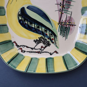Vintage 1960s ROYAL COPENHAGEN Faience Peacock Platter by Inge-Lise Koefoed. Height 13 inches