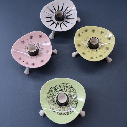 Set of FOUR 1950s Decorative FOLEY Bone China Miniature Candleholders with Tripod Feet