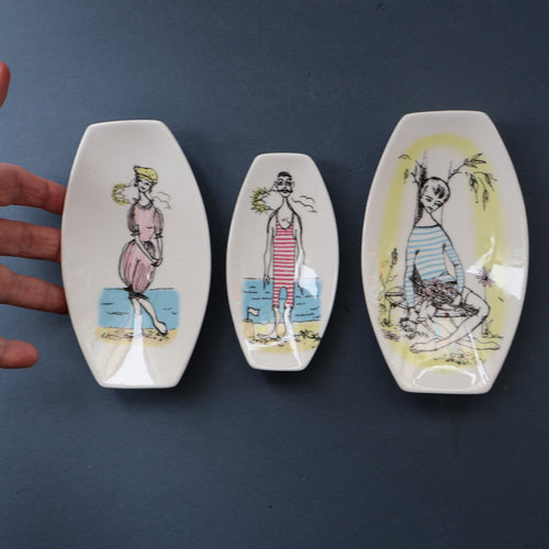 Three Pin Dishes April and Gay Nineties by Maureen Tanner 1950s
