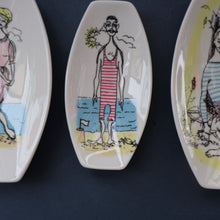 Load image into Gallery viewer, Three Pin Dishes April and Gay Nineties by Maureen Tanner 1950s
