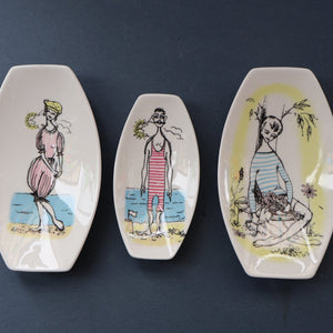 Three Pin Dishes April and Gay Nineties by Maureen Tanner 1950s