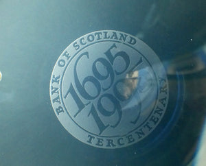 Fine Caithness Glass Bowl; etched thistles & floral design. Bank of Scotland Tercentenary 1995