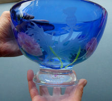 Load image into Gallery viewer, Fine Caithness Glass Bowl; etched thistles &amp; floral design. Bank of Scotland Tercentenary 1995

