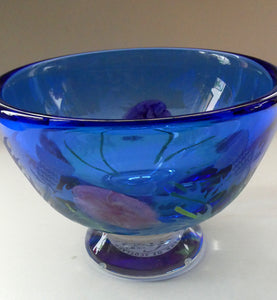 Fine Caithness Glass Bowl; etched thistles & floral design. Bank of Scotland Tercentenary 1995