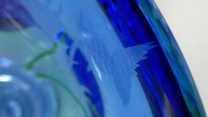 Fine Caithness Glass Bowl; etched thistles & floral design. Bank of Scotland Tercentenary 1995