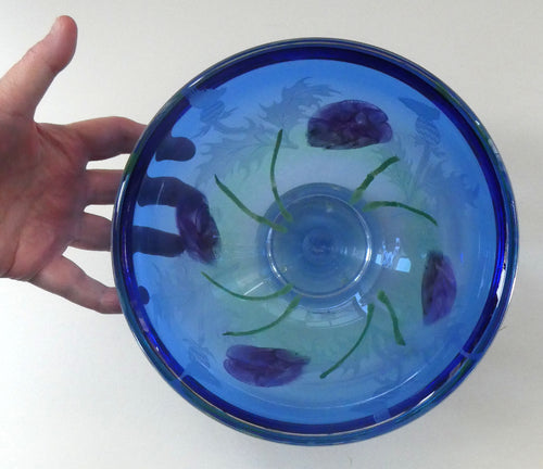 Fine Caithness Glass Bowl; etched thistles & floral design. Bank of Scotland Tercentenary 1995