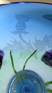 Fine Caithness Glass Bowl; etched thistles & floral design. Bank of Scotland Tercentenary 1995