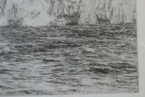 ORIGINAL ETCHING: William Lionel Wyllie (1851 – 1931) Battle of Trafalgar; c 1920