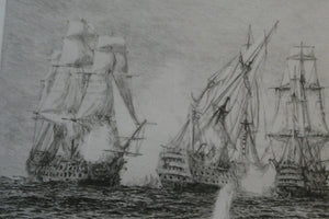 ORIGINAL ETCHING: William Lionel Wyllie (1851 – 1931) Battle of Trafalgar; c 1920