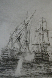 ORIGINAL ETCHING: William Lionel Wyllie (1851 – 1931) Battle of Trafalgar; c 1920