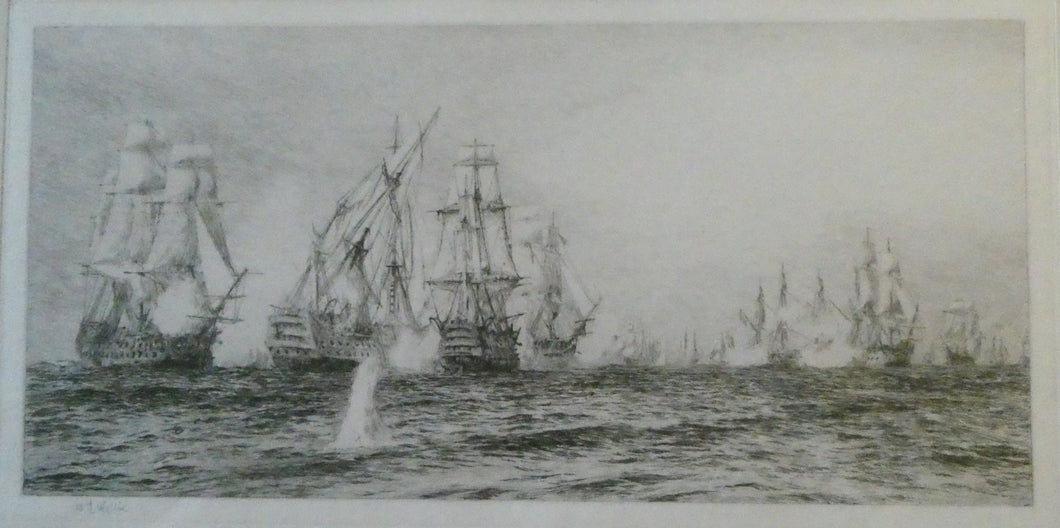 ORIGINAL ETCHING: William Lionel Wyllie (1851 – 1931) Battle of Trafalgar; c 1920