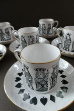 Load image into Gallery viewer, Six Spode Bone China Espresso Cups and Saucers. Playing Cards Pattern
