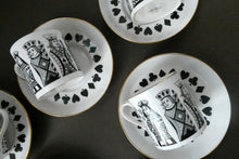 Load image into Gallery viewer, Six Spode Bone China Espresso Cups and Saucers. Playing Cards Pattern
