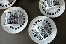 Load image into Gallery viewer, Six Spode Bone China Espresso Cups and Saucers. Playing Cards Pattern
