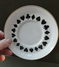 Load image into Gallery viewer, Six Spode Bone China Espresso Cups and Saucers. Playing Cards Pattern
