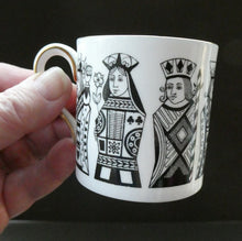 Load image into Gallery viewer, Six Spode Bone China Espresso Cups and Saucers. Playing Cards Pattern
