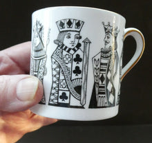 Load image into Gallery viewer, Six Spode Bone China Espresso Cups and Saucers. Playing Cards Pattern

