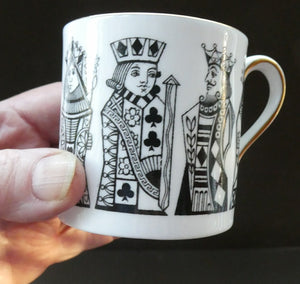 Six Spode Bone China Espresso Cups and Saucers. Playing Cards Pattern