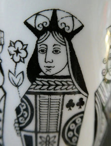 Six Spode Bone China Espresso Cups and Saucers. Playing Cards Pattern