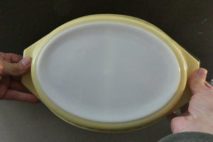 1950s Vintage PYREX GAEITY Oval Divided Lidded Serving Dish Gaiety YELLOW SNOWFLAKE