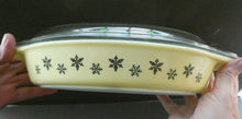 Load image into Gallery viewer, 1950s Vintage PYREX GAEITY Oval Divided Lidded Serving Dish Gaiety YELLOW SNOWFLAKE
