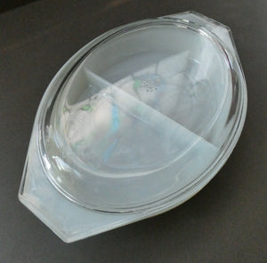 1950s Vintage PYREX GAEITY Oval Divided Lidded Serving Dish Gaiety YELLOW SNOWFLAKE