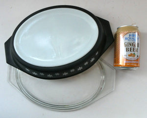 1950s Vintage PYREX GAEITY Oval Divided Lidded Serving Dish Gaiety BLACK SNOWFLAKE
