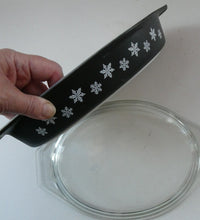 Load image into Gallery viewer, 1950s Vintage PYREX GAEITY Oval Divided Lidded Serving Dish Gaiety BLACK SNOWFLAKE
