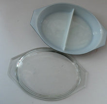 Load image into Gallery viewer, 1950s Vintage PYREX GAEITY Oval Divided Lidded Serving Dish Gaiety BLACK SNOWFLAKE
