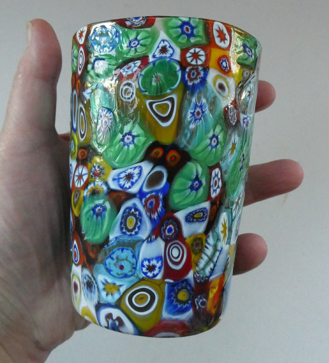 Vintage Italian Millefiori Glass Beaker or Tumbler. Height 4 1/4 inches