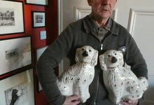 Load image into Gallery viewer, 13 1/4 Inches. Large Antique Victorian Staffordshire Dogs or Chimney Spaniels
