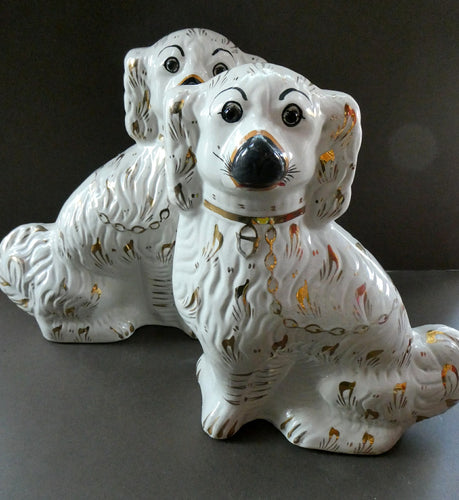 13 1/4 Inches. Large Antique Victorian Staffordshire Dogs or Chimney Spaniels