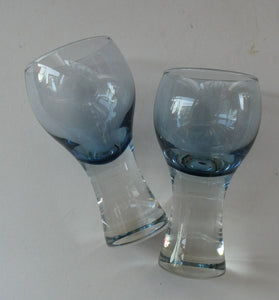 Pair of Small Canisbay Space Age Shot Glasses. Blue / Loch Colour