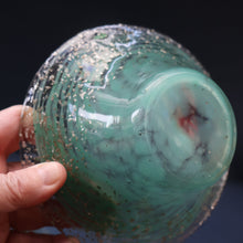 Load image into Gallery viewer, SCOTTISH GLASS. Collectable Small PAIR of 1930s Monart Bowls. Aqua with Silver Aventurine (I)
